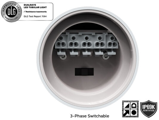 چراغ لوله ای LED فوق العاده TB7 با درجه حفاظت IP69K IP66، با قابلیت تنظیم توان توسط سوئیچ DIP/3CCT/3 فاز و عبور سیم 3/5