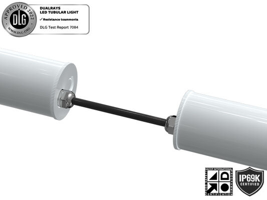 1.5m 60W IP69K IK10 TB7 چراغ لوله ای LED برای تاسیسات شیمیایی با 3 یا 5 سیم کشی قابل اتصال و DIP switchable Power / 3CCT / 3-Phase Changing
