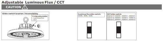 چراغ سوله ای LED UFO با قابلیت تنظیم توان و 3CCT، 100 وات، 192LPW، HB3 با قابلیت تنظیم توسط DIP Switch و آماده برای سنسور (PIR/سنسور حرکتی)