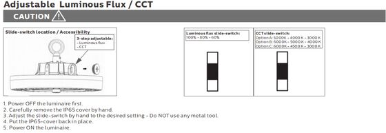 HB4H DIP قدرت قابل تغییر 3CCT UFO LED High Bay Light 150W 150LPW با 90 درجه Al Reflector IP65 IK08 حفاظت اروپا انبار