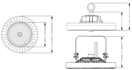لنز PC 50W 60W 80W 4000K IP65 IK08 7 سال گارانتی کارخانه انبار DUALRAYS LIGHTING HB4H UFO LED High Bay Light