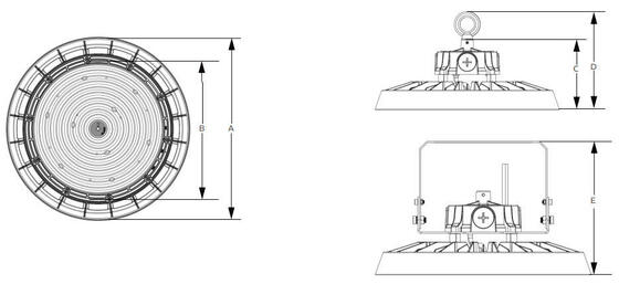 وسایل صنعتی استاندارد اروپایی سفارشی قابل تنظیم 3CCT 100w 150w 200w DUALRAYS LIGHTING HB5 UFO for High Bay Light Aluminium IP65 Microwave