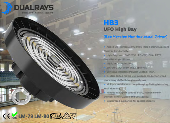 HB3 UFO High Bay Light 100W غیر ایزوله درایور ریخته گری آلومینیومی