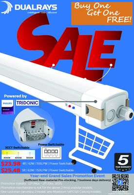 Dualrays D6 LED Tri Proof Light Flicker Free Dimmable 40W IP69K IK10 160lm/w with CE